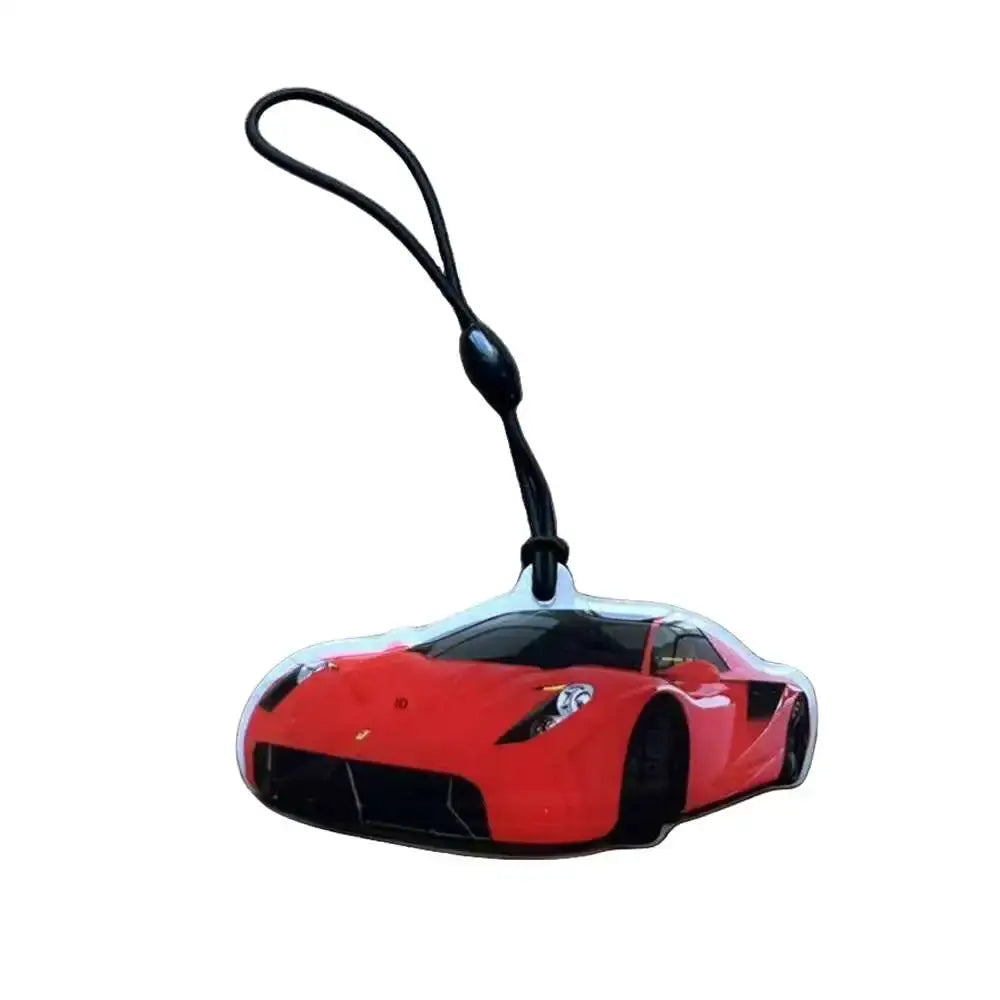 RFID key tag, car-shaped red plastic with black loop strap