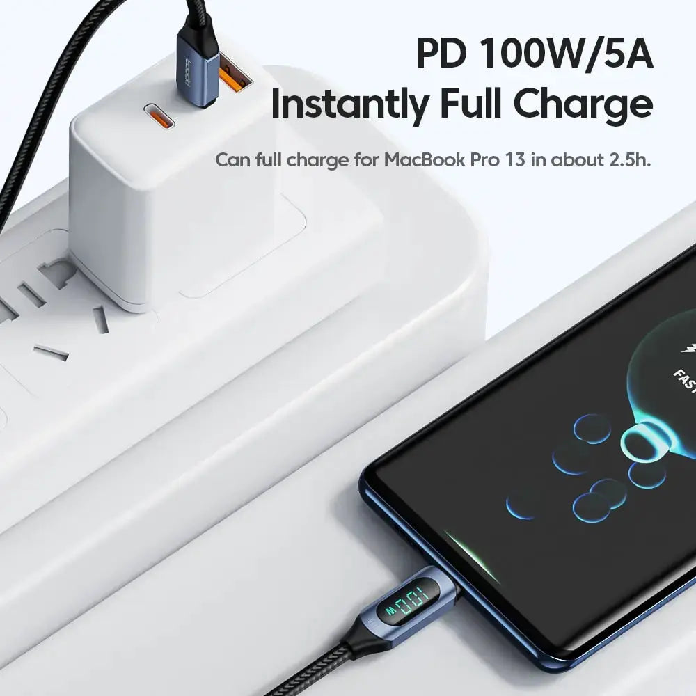 Toocki Type-C to Type-C cable, braided black, 100W PD fast charging
