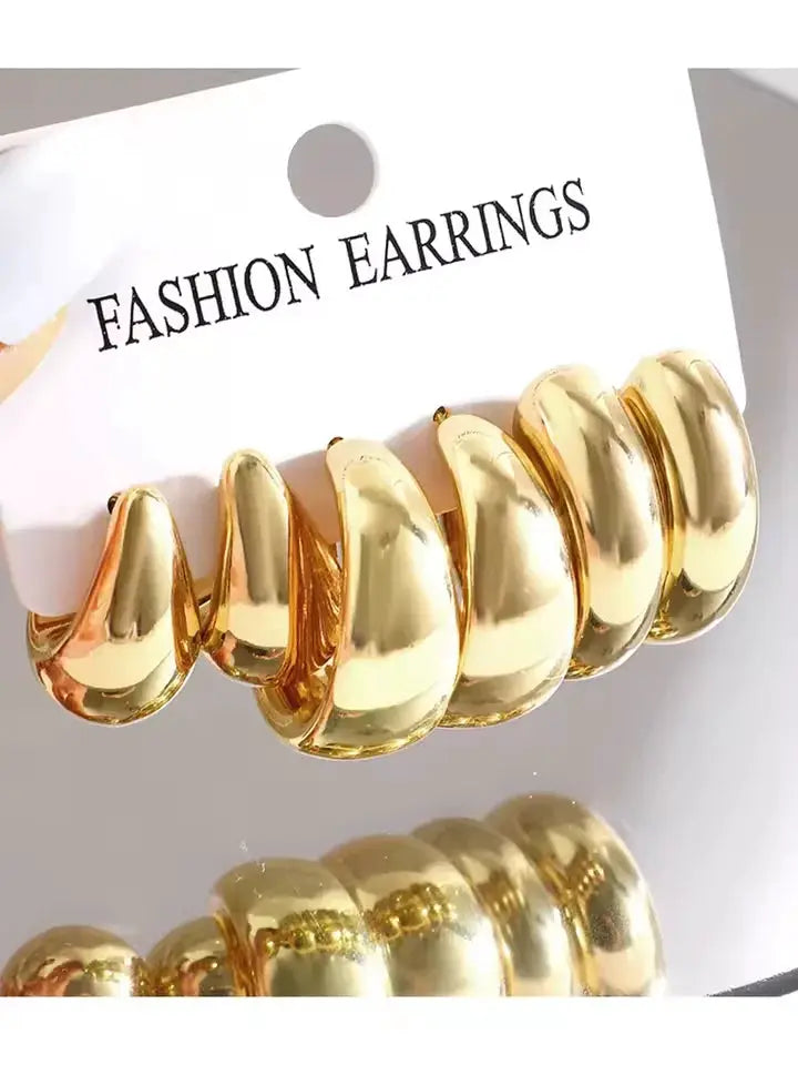 Fashion Classic Twist C Shape Earring Set For Women Tear Drop Gold Color Earrings For Daily Workplace And Party Outfits