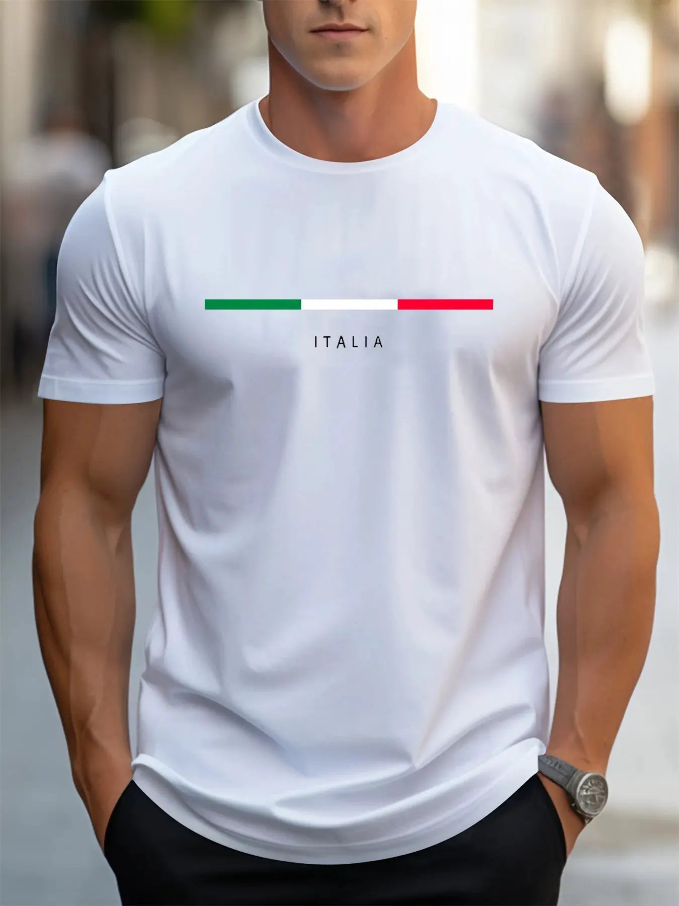Mens 100 Percent Cotton Summer T Shirt Plus Size Loose Fit Casual Italia Pattern Printed Round Neck Short Sleeve