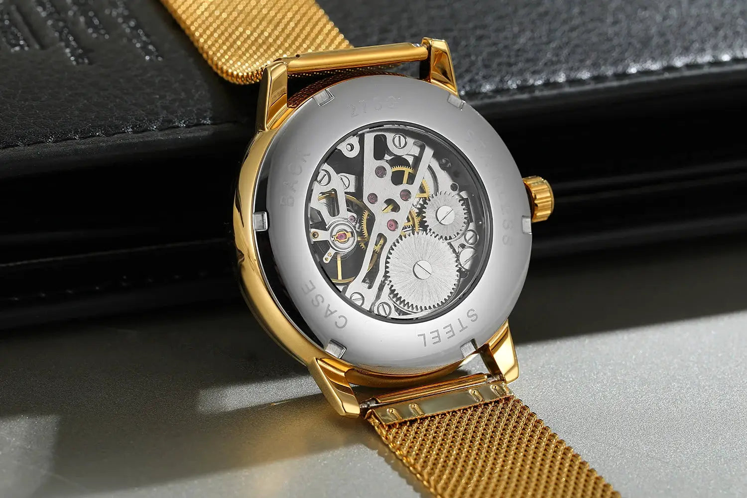 WINNER skeleton mechanical watch with gold mesh strap, men's wristwatch by Simples Market
