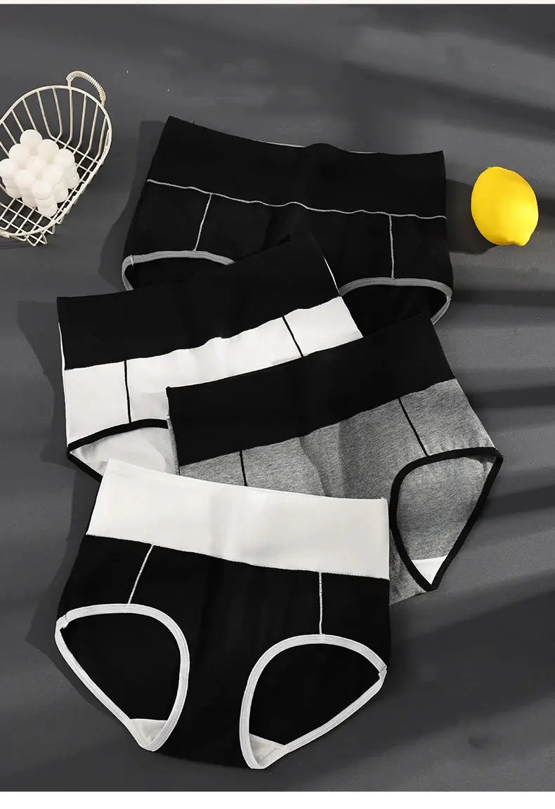 Panties 4-pack cotton high-waist women's underwear by Simples Market in black/white/gray color-block panels