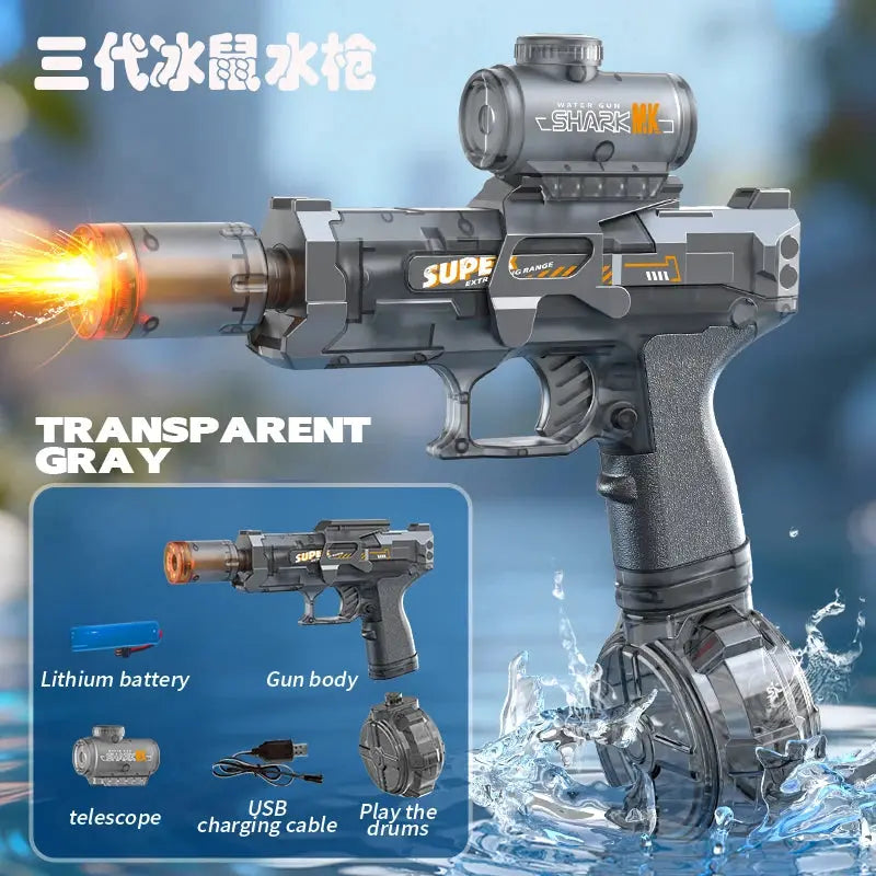 Electric Water Gun Automatic Continuous Firing Squirt Gun Outdoor Toy Long Range Shooting With Lights
