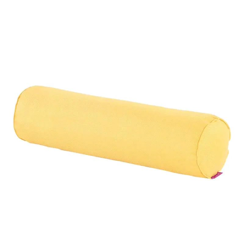 Yellow cylindrical cotton-linen pillow case for sofa lumbar roll, no fill.