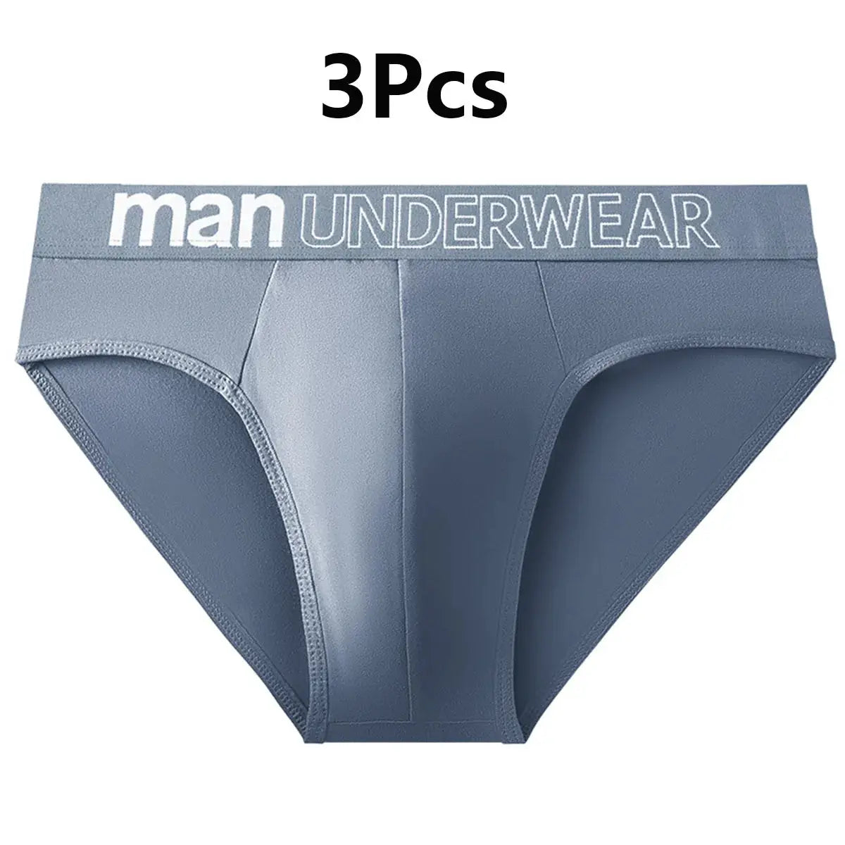 3-pack men's briefs in blue-gray with a wide elastic waistband