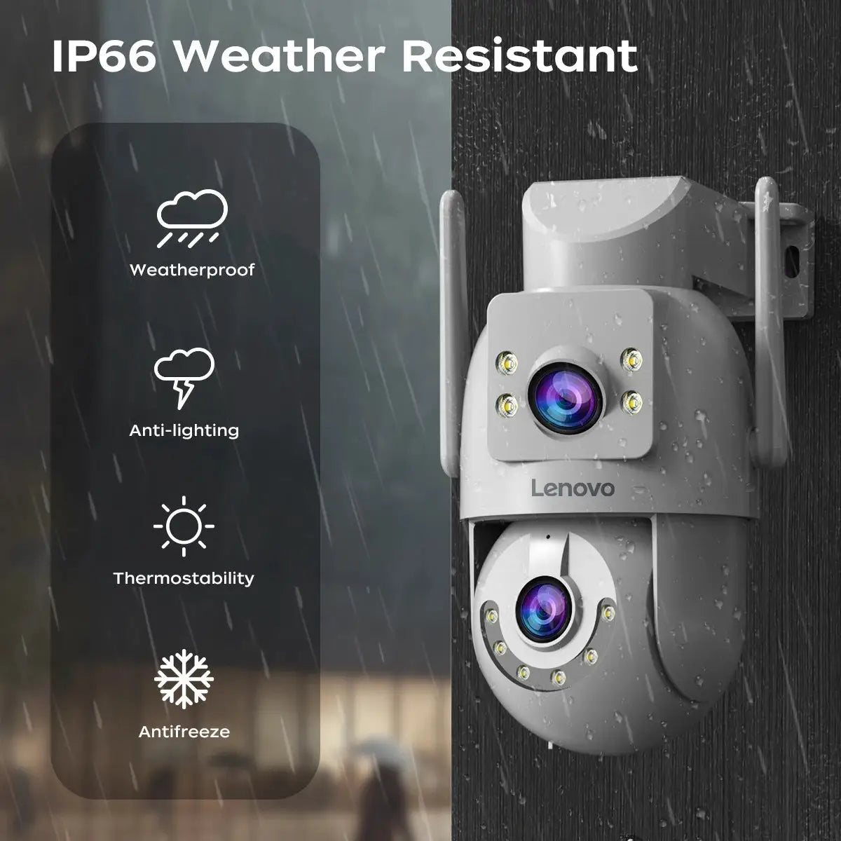 Lenovo outdoor 4K dual-lens PTZ surveillance camera with weatherproof housing