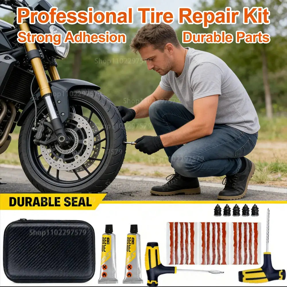 Simples Market tire repair kit with glue tubes, rubber plugs and black carrying case for car, motorcycle and bicycle