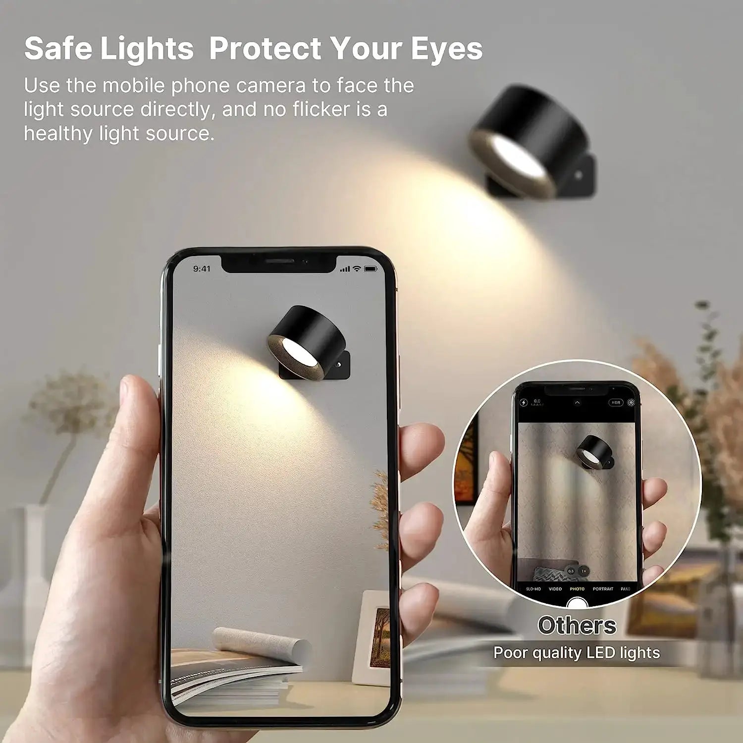 Simples Market LED indoor wall lamp, black cylindrical fixture with 360° rotation and rechargeable 2000mAh battery