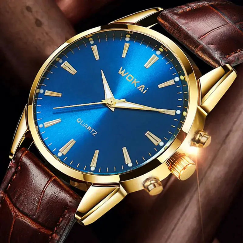 NovaLux Moon Phase Chronograph Leather Mens Watch With Luminous Hands And Complete Calendar