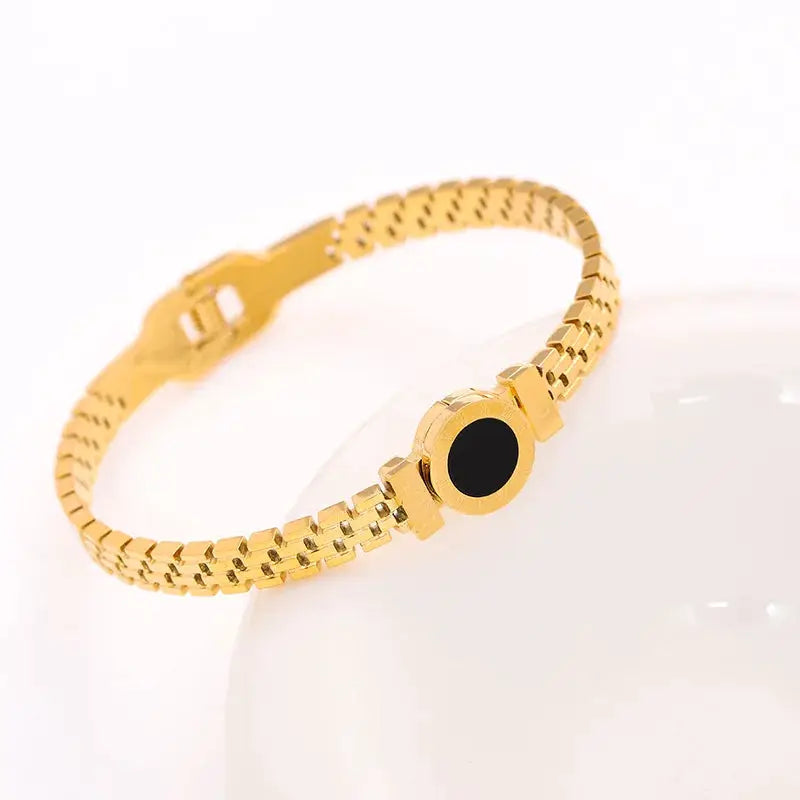 Titanium Steel Bracelet Gold Plated With Zircon Inlaid Classic Simple Style For Womens Daily Wear