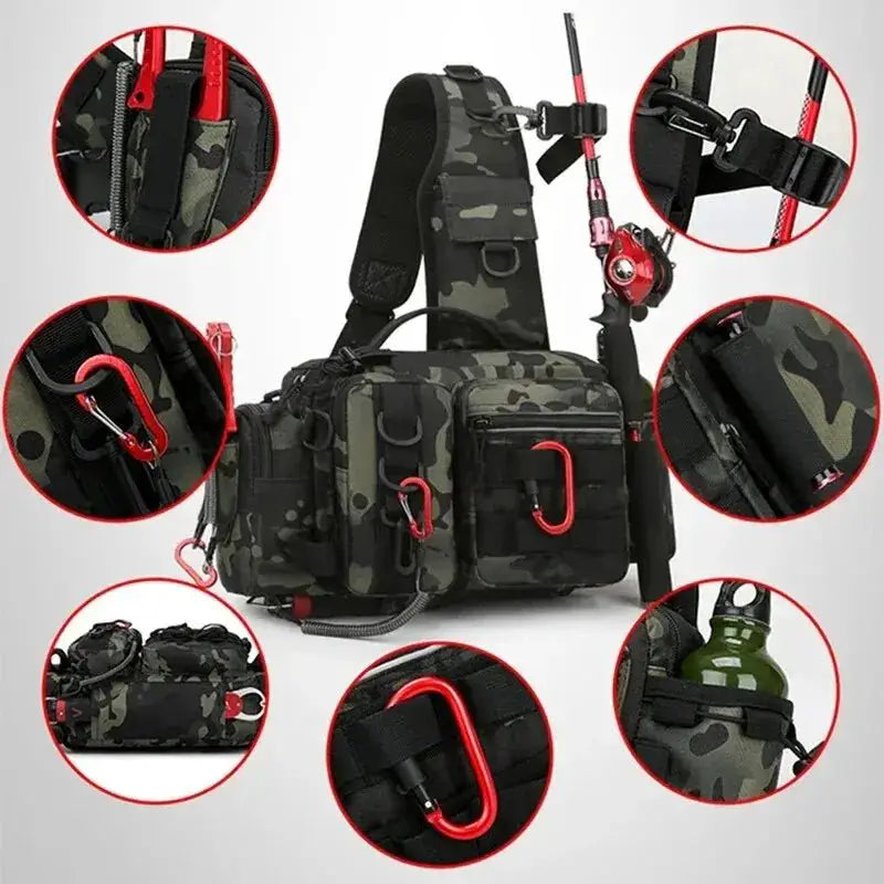 Multi-purpose fishing tackle backpack featuring durable design, ample storage, and ergonomic straps for comfort.