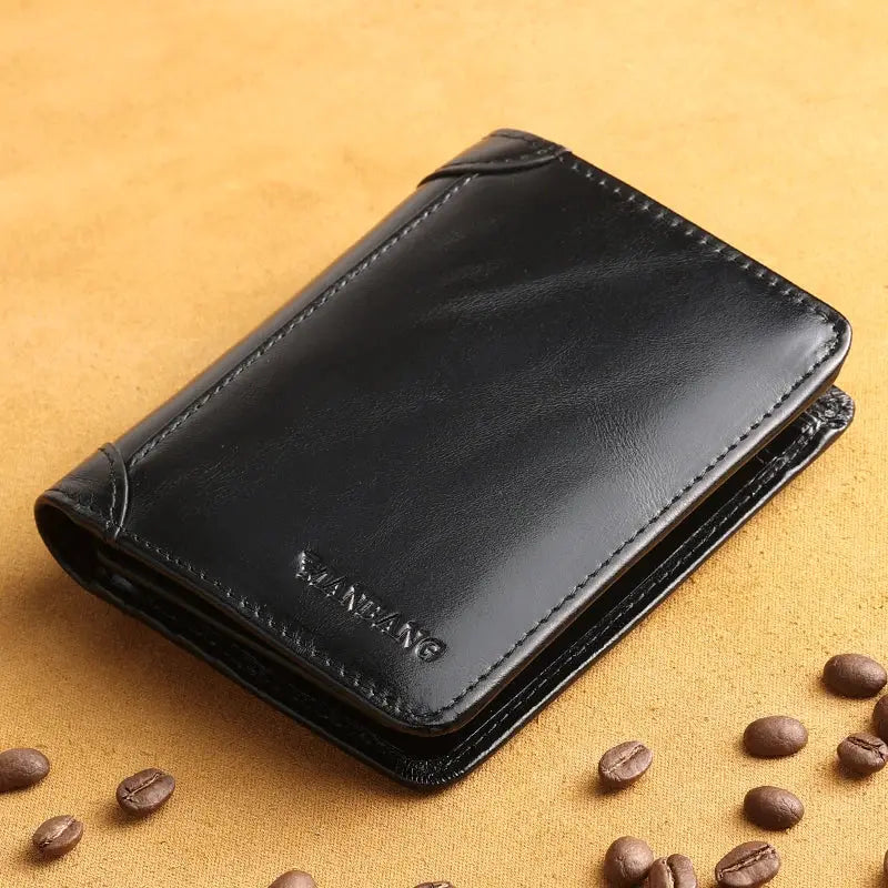 ManBang black genuine leather men's wallet with card holder