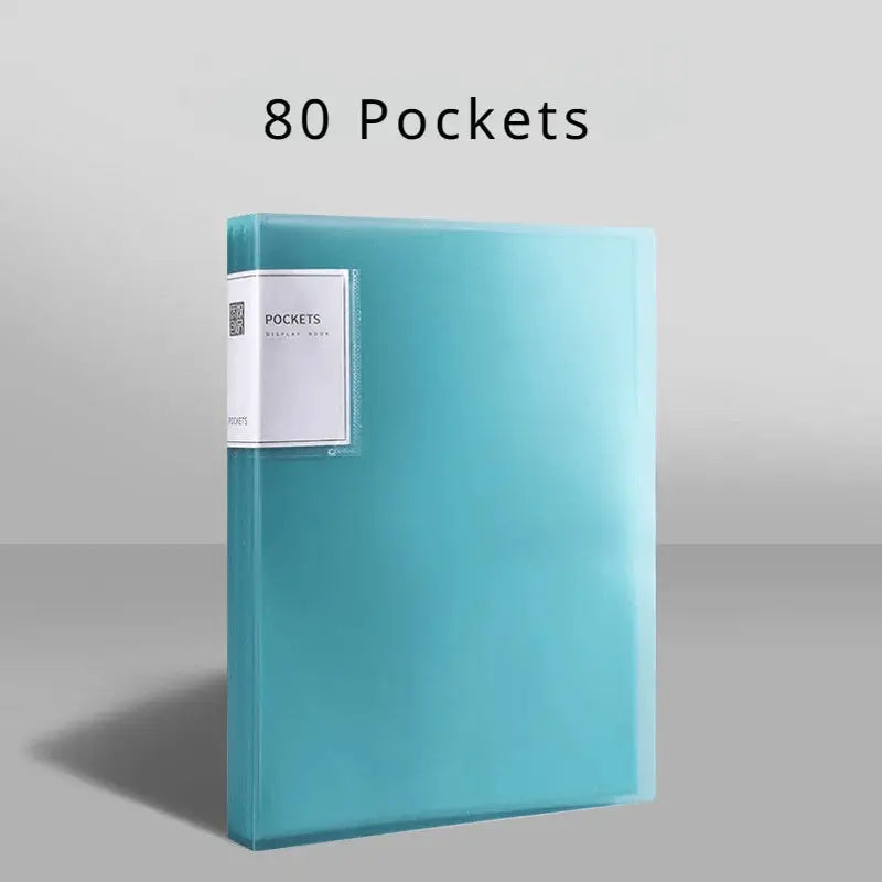 A4 teal plastic insert folder with 80 pockets, large-capacity file storage