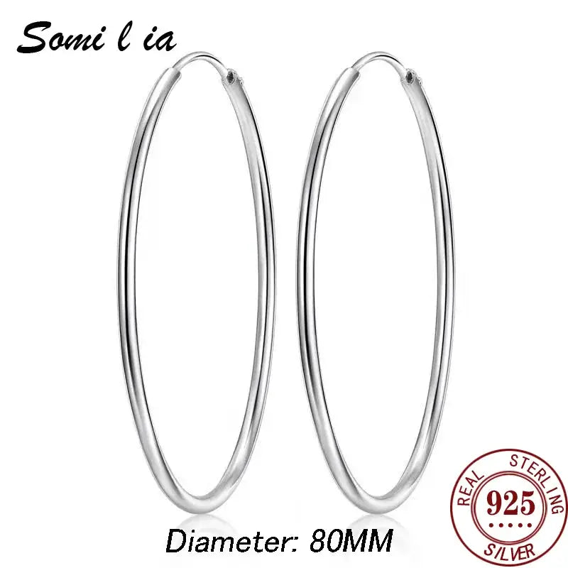 Somilia 925 Sterling Silver Big Hoop Earrings For Women Platinum Finish 10mm To 90mm Fine Jewelry