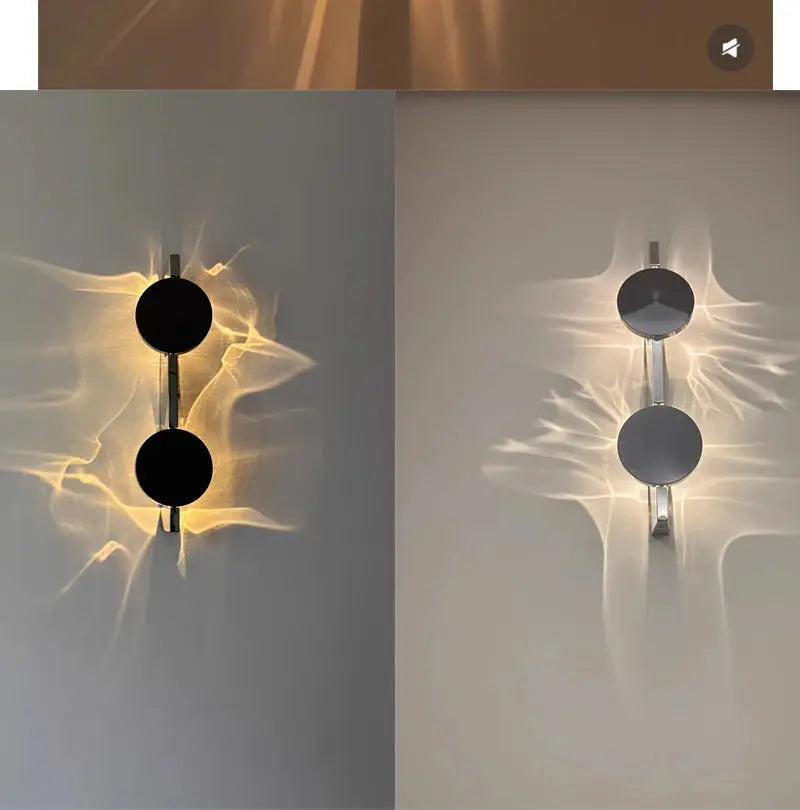 Modern LED wall light with rotatable stainless steel fixture; dual circular discs in black and silver (2-pack)