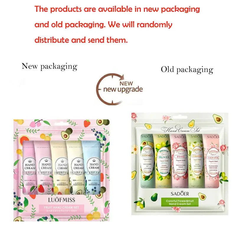 5 Piece Fruit And Plant Scented Hand Cream Set Moisturizing Repair For Dry Hands Skin Care