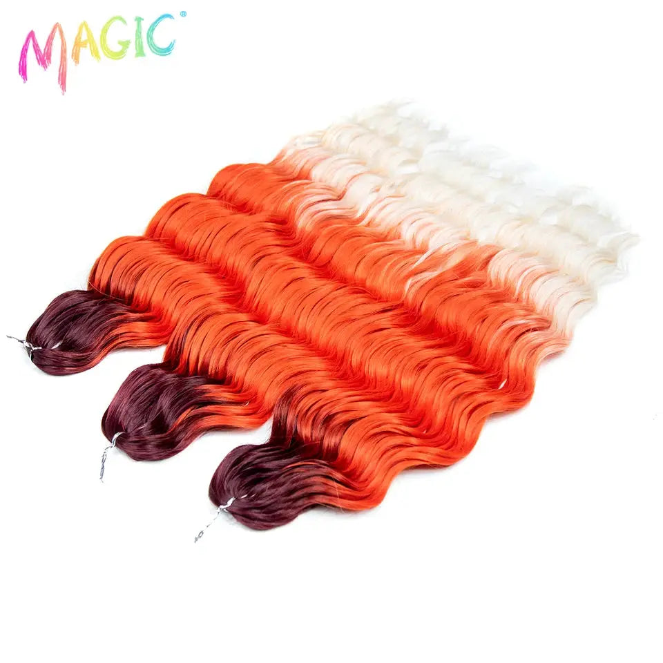Anna Synthetic Water Wave Braiding Hair Extensions, 24in, ombre burgundy to orange to white, 5-pack by Simples Market