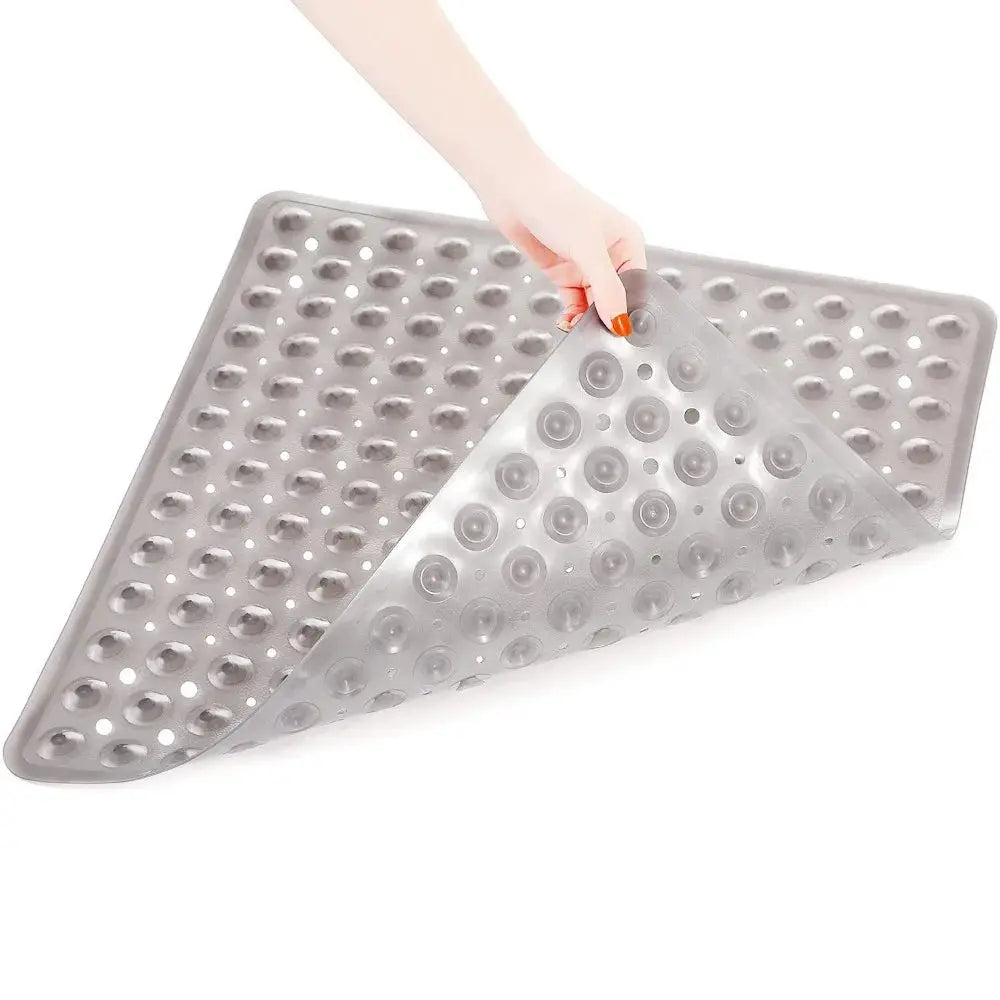 Shower mat 53x53 cm, square gray PVC anti-slip mat with suction cups.