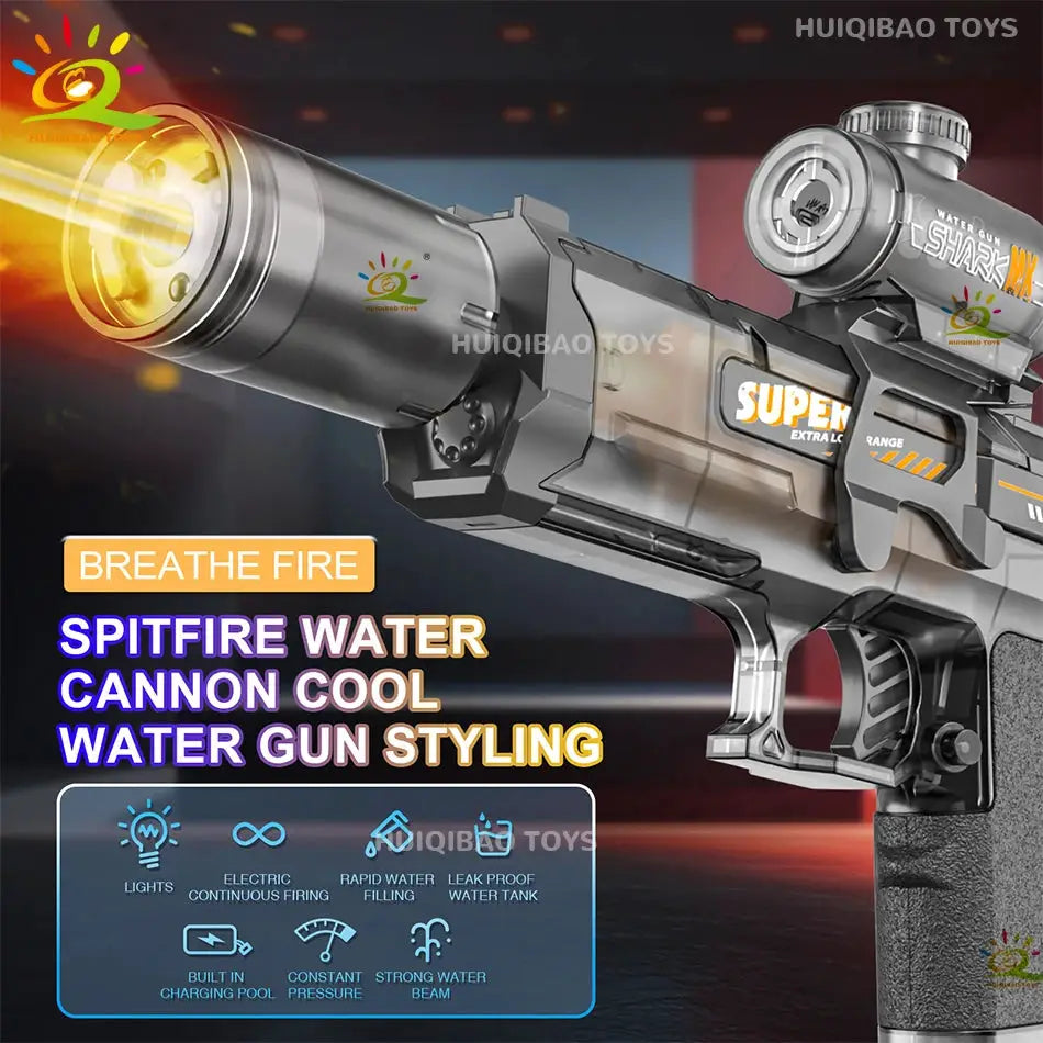 Huiqibao Electric Pulse Water Gun With Simulated Flame Sensor Light Fully Automatic Water Pistol For Outdoor Beach Fun