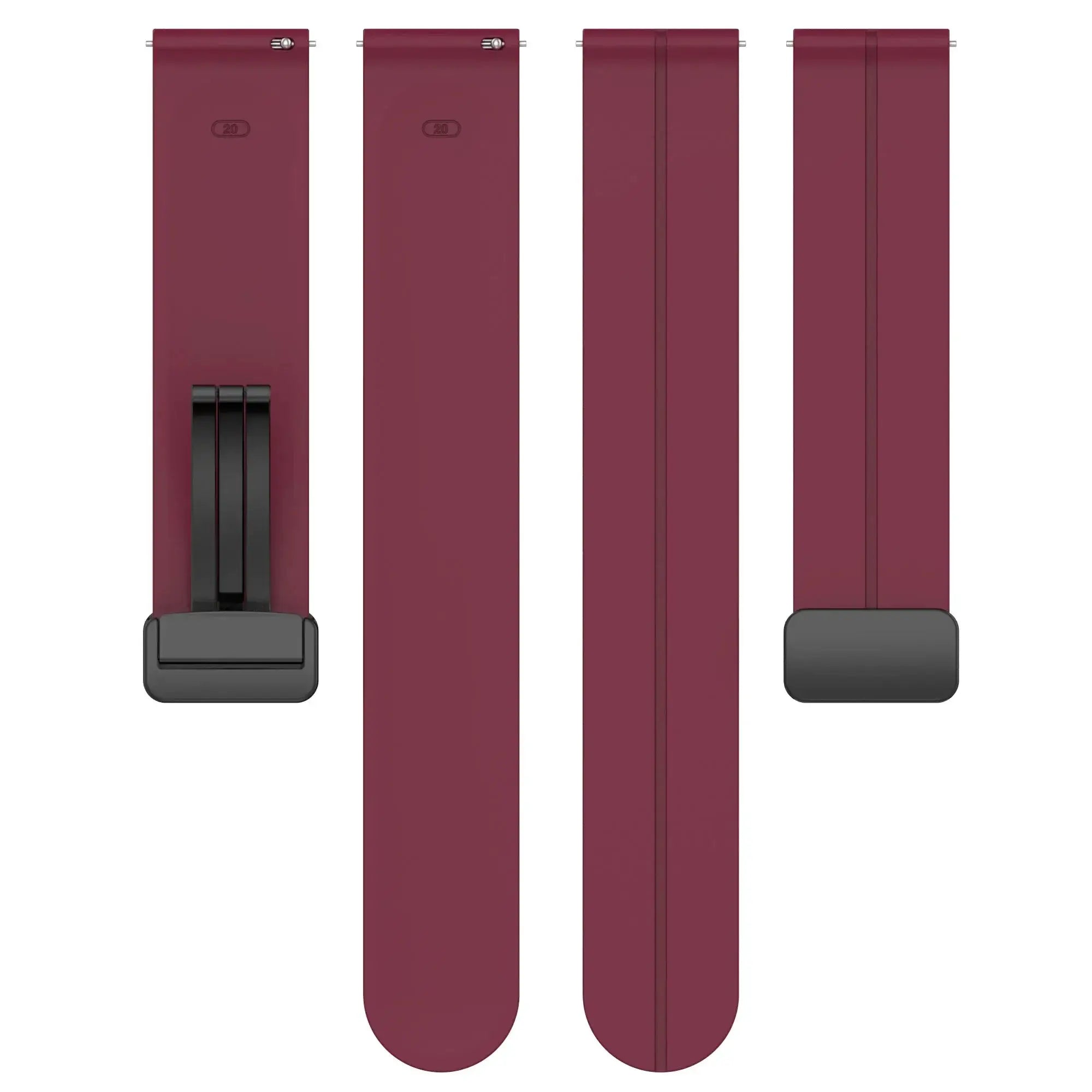 Silicone burgundy watch bands; four 20/22mm for Samsung Galaxy Watch and Huawei GT, Simples Market, magnetic buckle