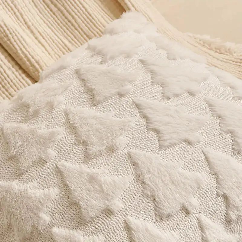 Christmas decorative pillow cover in cream knit with raised star motif for couch.