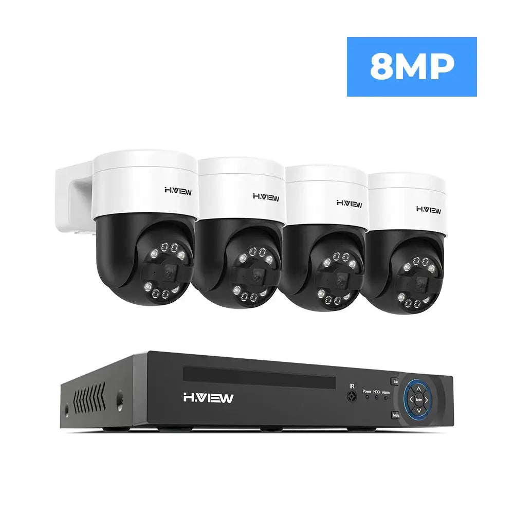 H.VIEW 4-camera 8MP CCTV security system with outdoor dome cameras and DVR