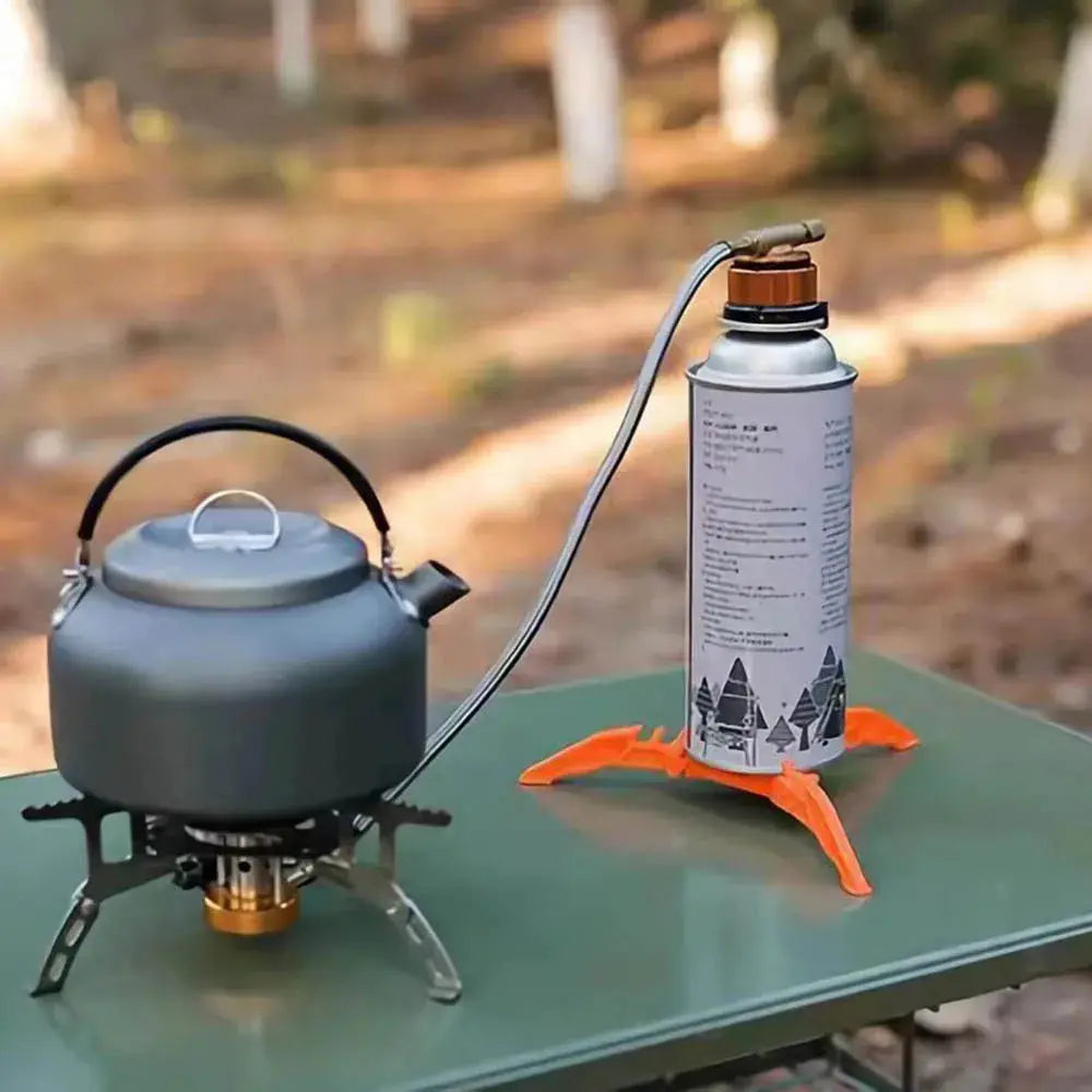 Gas tank bracket foldable fuel can stabilizer tripod from Simples Market with orange legs for outdoor camping cookware.