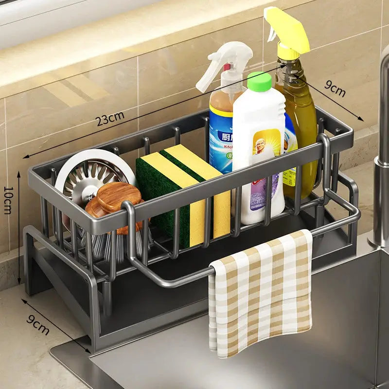 Tap Mounted Kitchen Sink Organizer Shelf With Drainage Rack For Sponges Soap Dish Brushes