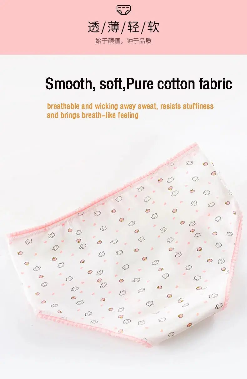 Simples Market women's seamless cotton panties in white with pink trim and cartoon print, 1 piece.