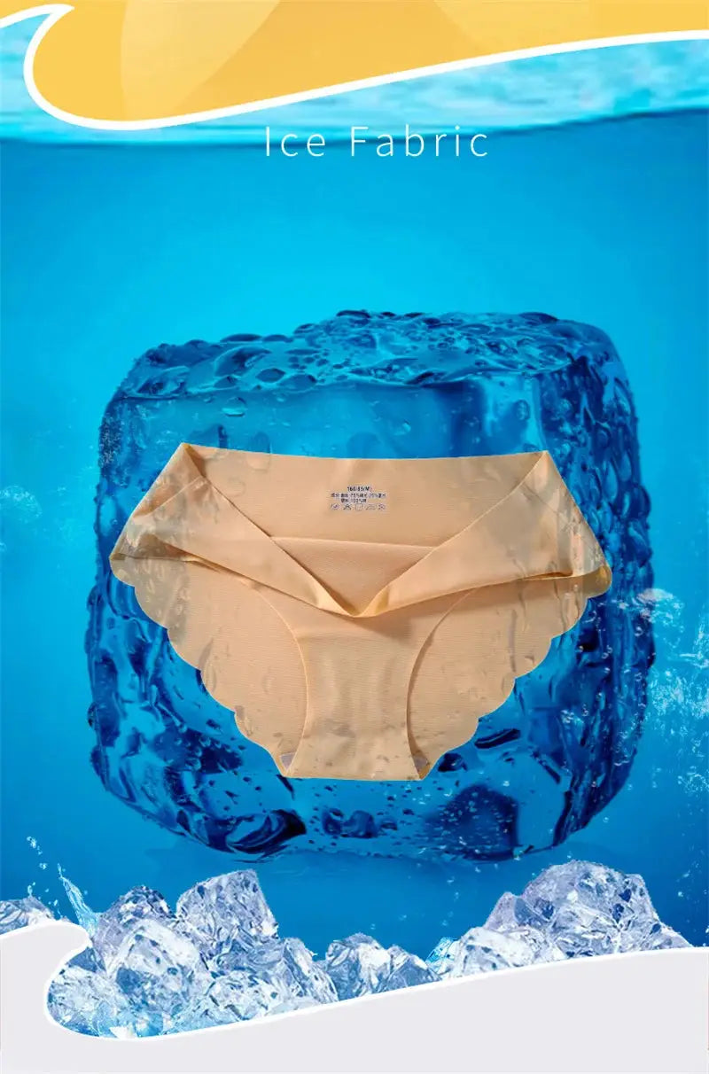Beige Ice Silk seamless panties; ultra-thin underwear from a 4-piece set