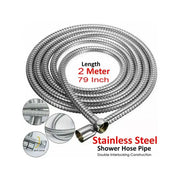 2m Flexible Shower Hose For Handheld Showerhead Stainless Steel Braided Tube Brass Core Kink Free Leak Free
