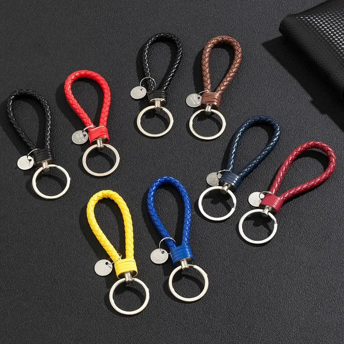 2 Piece PU Leather Braided Woven Rope Keychains Set For Bag Pendants And Key Rings Men Women Gift Jewelry