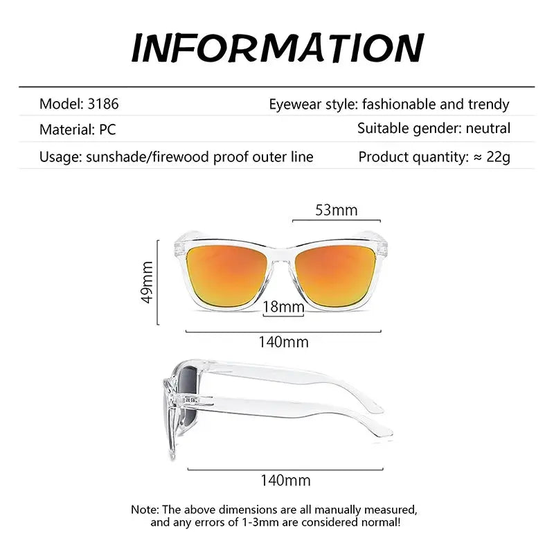 Designer Retro Polarized Sunglasses Unisex UV400 Protection Clear Frames Mercury Ice Blue Orange Flake Accents