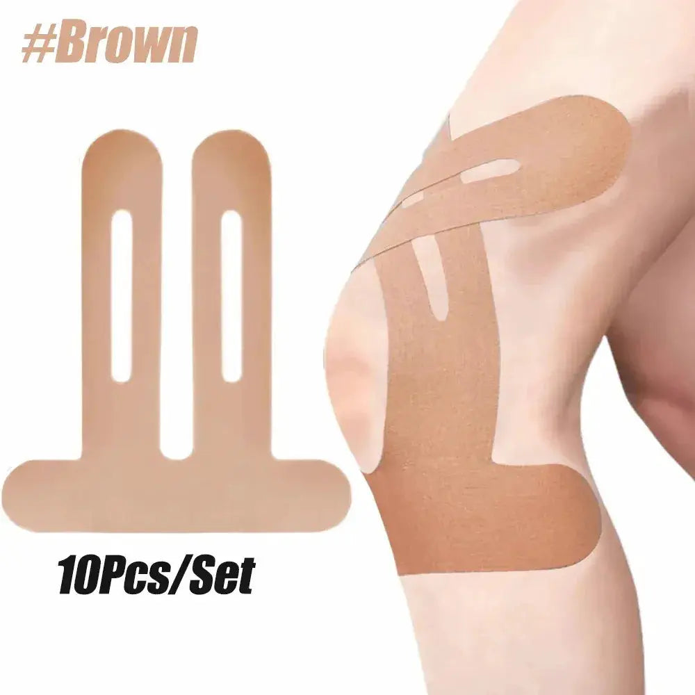 Knee kinesiology tape set in brown, 10 pieces, elastic and breathable for knee support during running