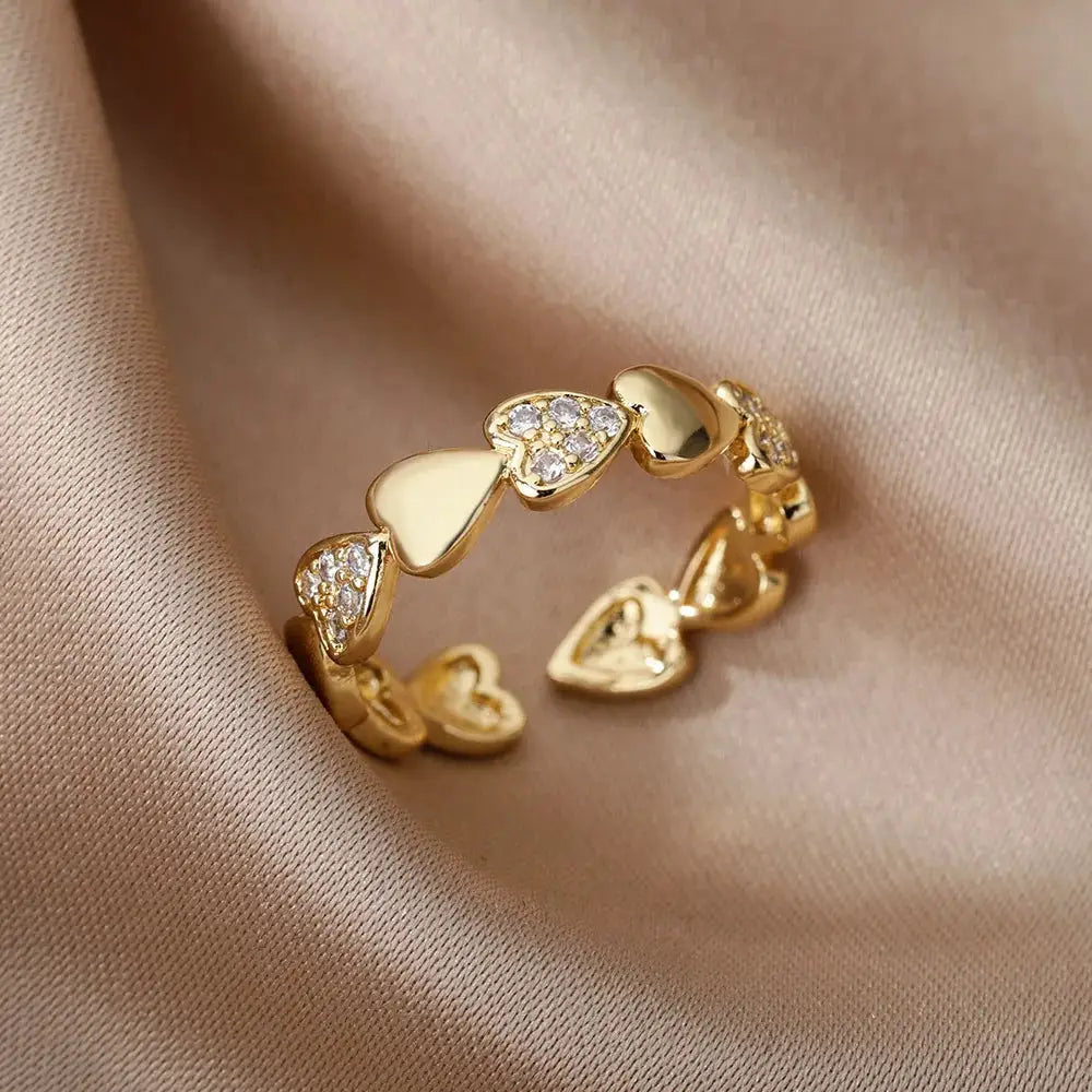 Zircon Geometric Heart Ring For Women Stainless Steel With 18K Gold Plating Luxury Aesthetic Jewelry Gift