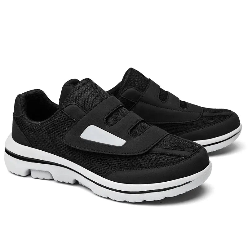 Wide-toe black sneakers with Velcro straps by Simples Market, orthopedic diabetic footwear for swollen feet