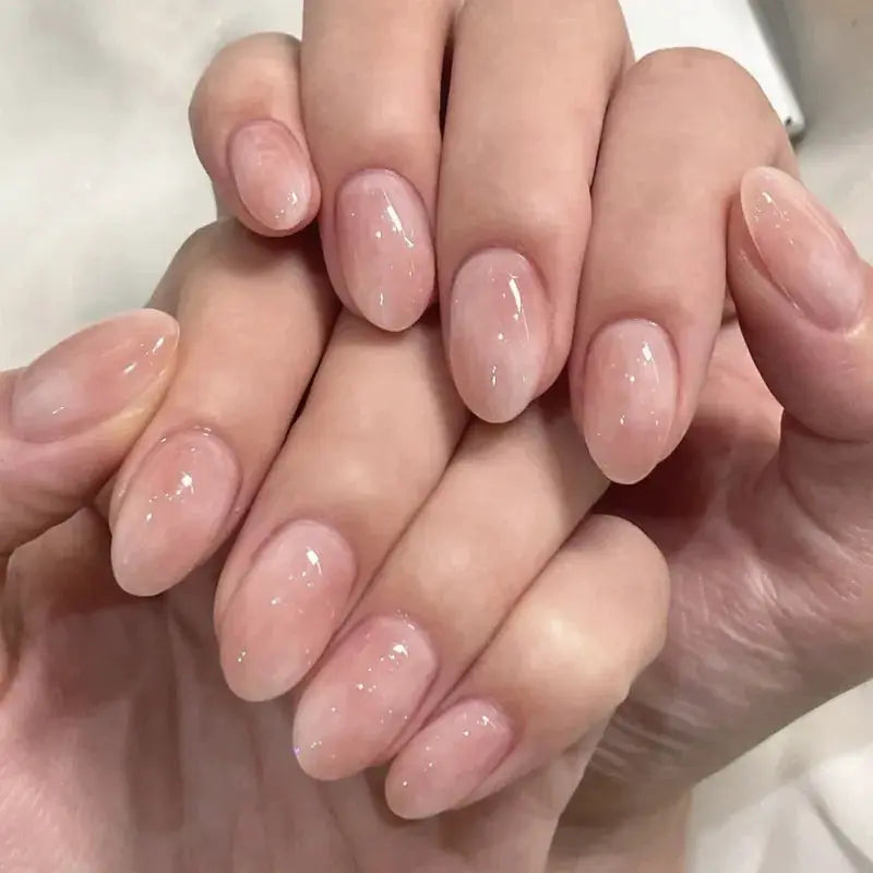 AuraNails 24Pcs Short Oval Blush Pink Press On Nails Full Coverage Acrylic Tips With Glue Included
