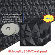 3D PVC wall panels, 10 pcs of 30x30cm in black geometric texture for living room or bedroom decor