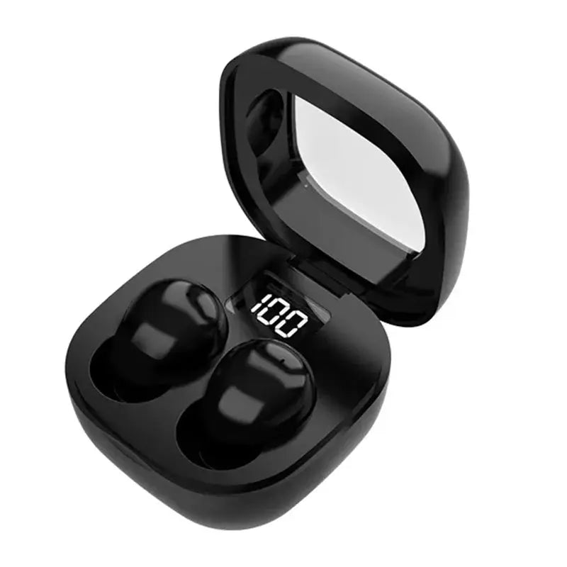 VIKEFON Bluetooth 5.3 wireless earbuds in black charging case with LED display