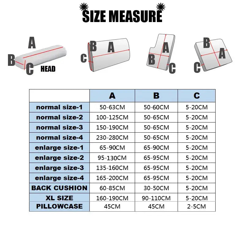 Waterproof stretch seat cushion cover by Simples Market with sofa slipcover sizing guide and cushion chart