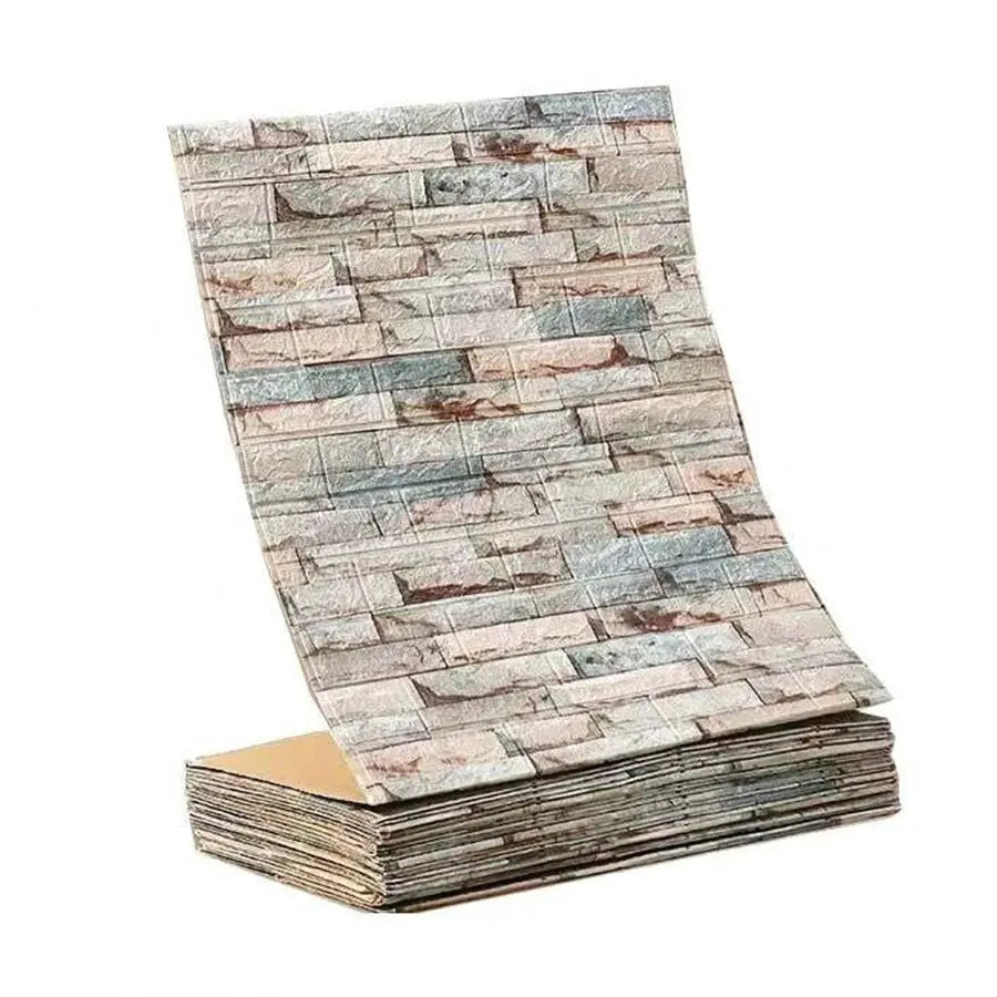 3D self-adhesive brick wallpaper sheets, waterproof, gray-blue brick pattern by Simples Market