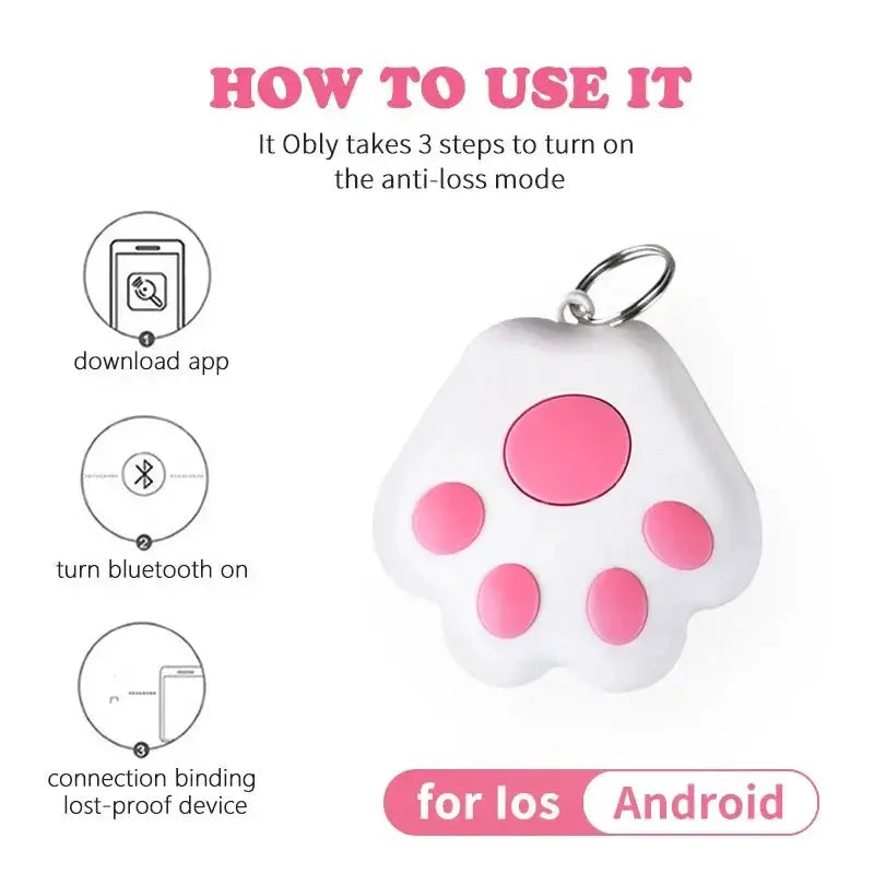 Mini pet anti-lost GPS tracker paw-shaped device with pink pads, Bluetooth locator for IOS/Android by Simples Market