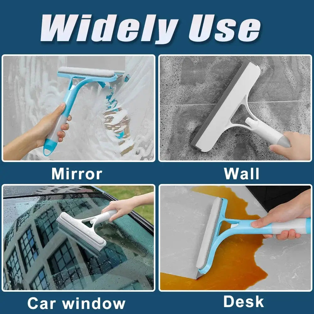 3-in-1 window cleaning squeegee with spray bottle and microfiber scrub, blue and white, Simples Market