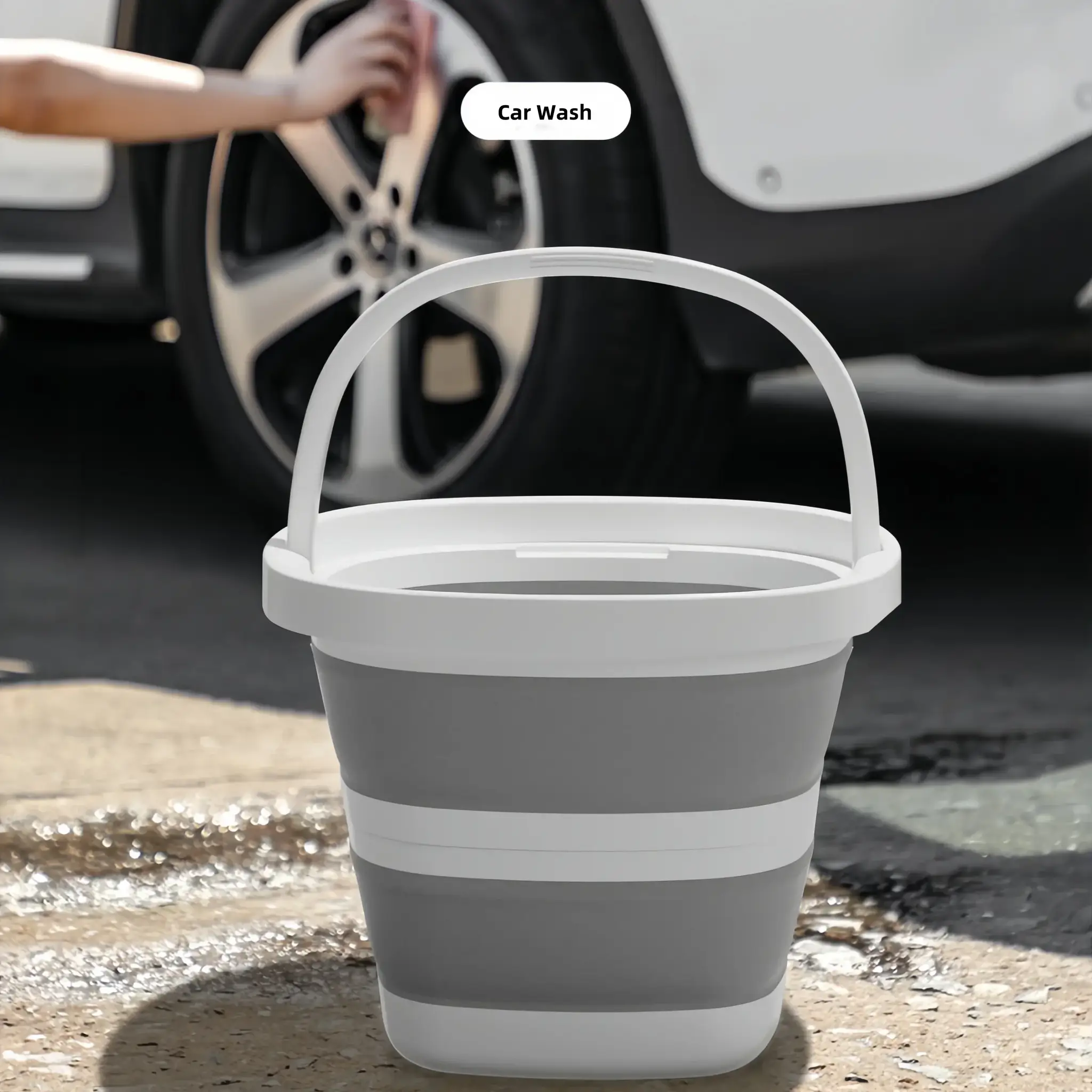 Large-capacity foldable water bucket by Simples Market, white thickened plastic, portable for home and outdoors.