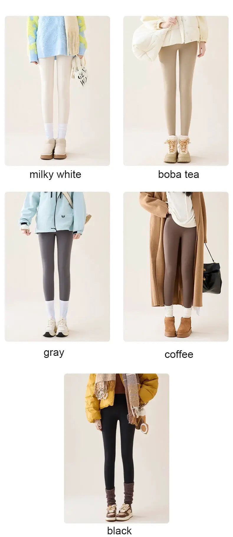Simples Market BIVIGAOS high-waist fleece leggings in 5 colors: milky white, boba tea, gray, coffee, black