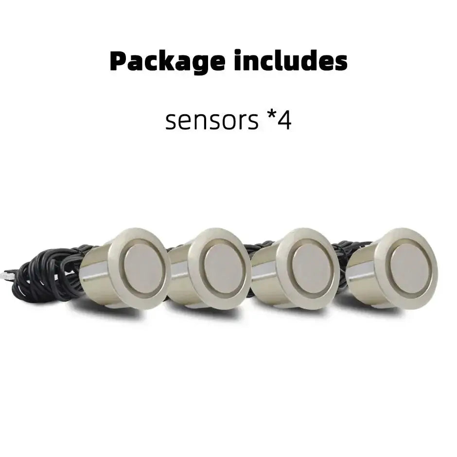 Simples Market 4-pack 22mm ultrasonic parking sensors with wiring, gold/beige metallic finish.