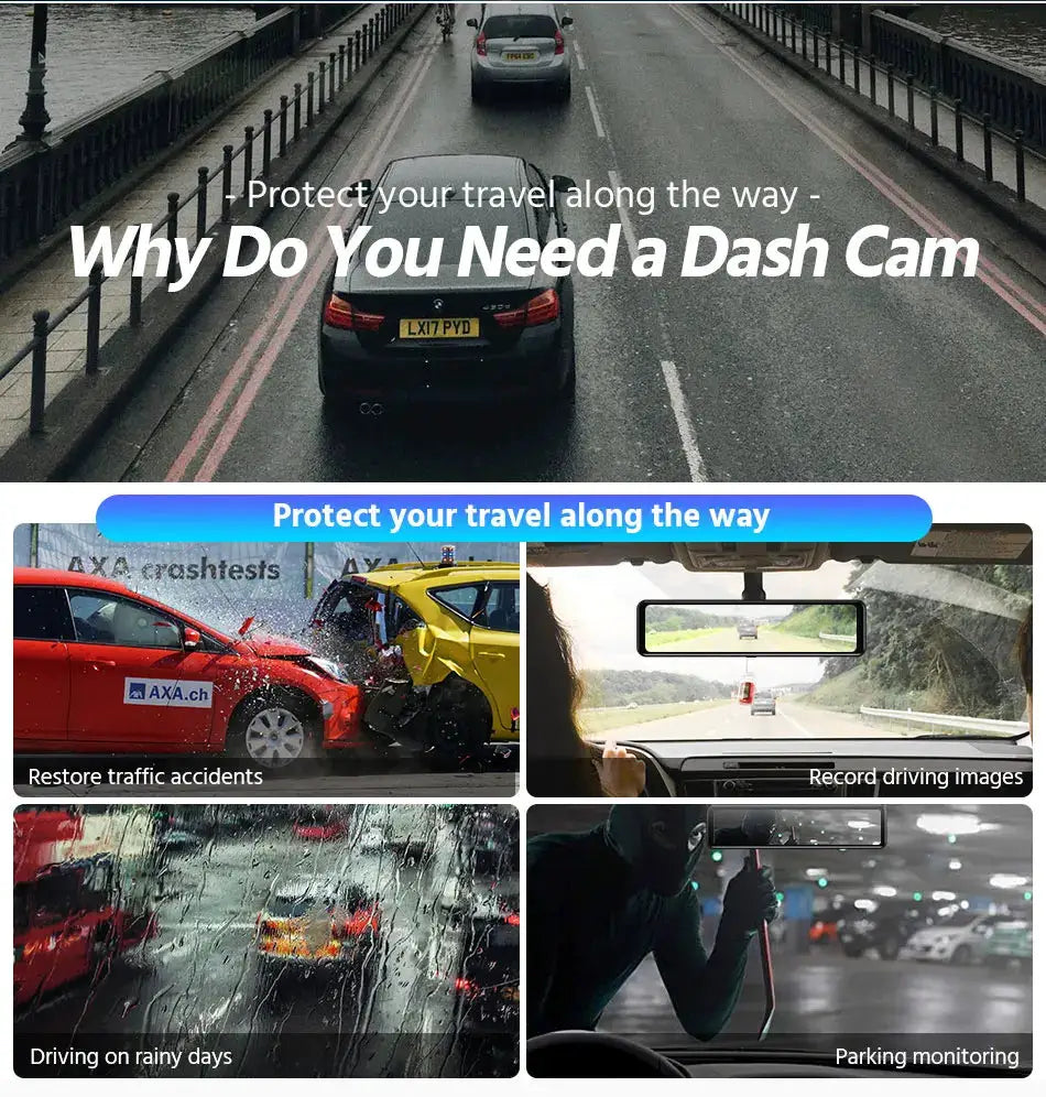 E-ACE 4K WIFI dashcam 12-inch rear-view mirror DVR by Simples Market, black car camera accessory