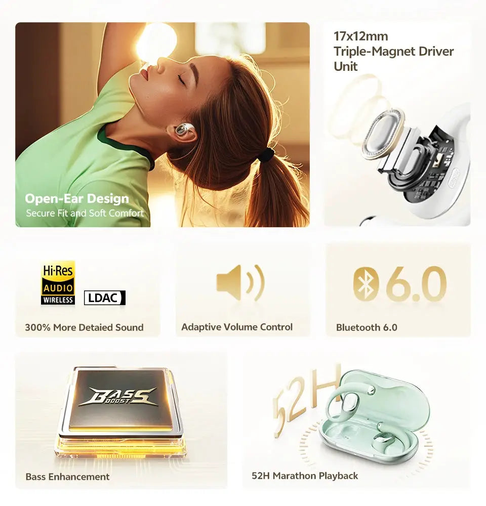 QCY Crossky R70 Open-Ear Wireless Headphones with LDAC and Bluetooth 6.0