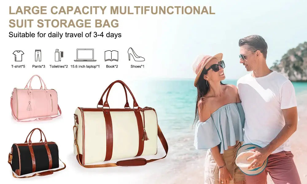 Simples Market large capacity multifunction luggage bag; cream bag with brown straps, pink and black totes (3 bags)