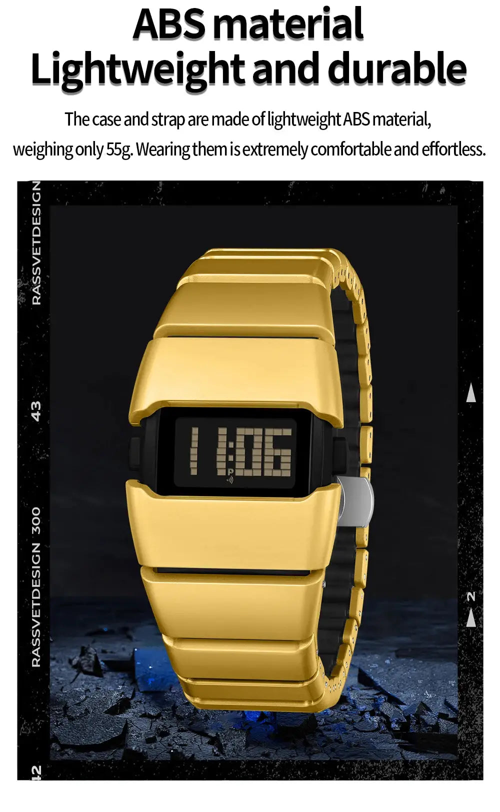 SANDA 9504 Y2K retro electronic watch with gold-tone bracelet and digital display